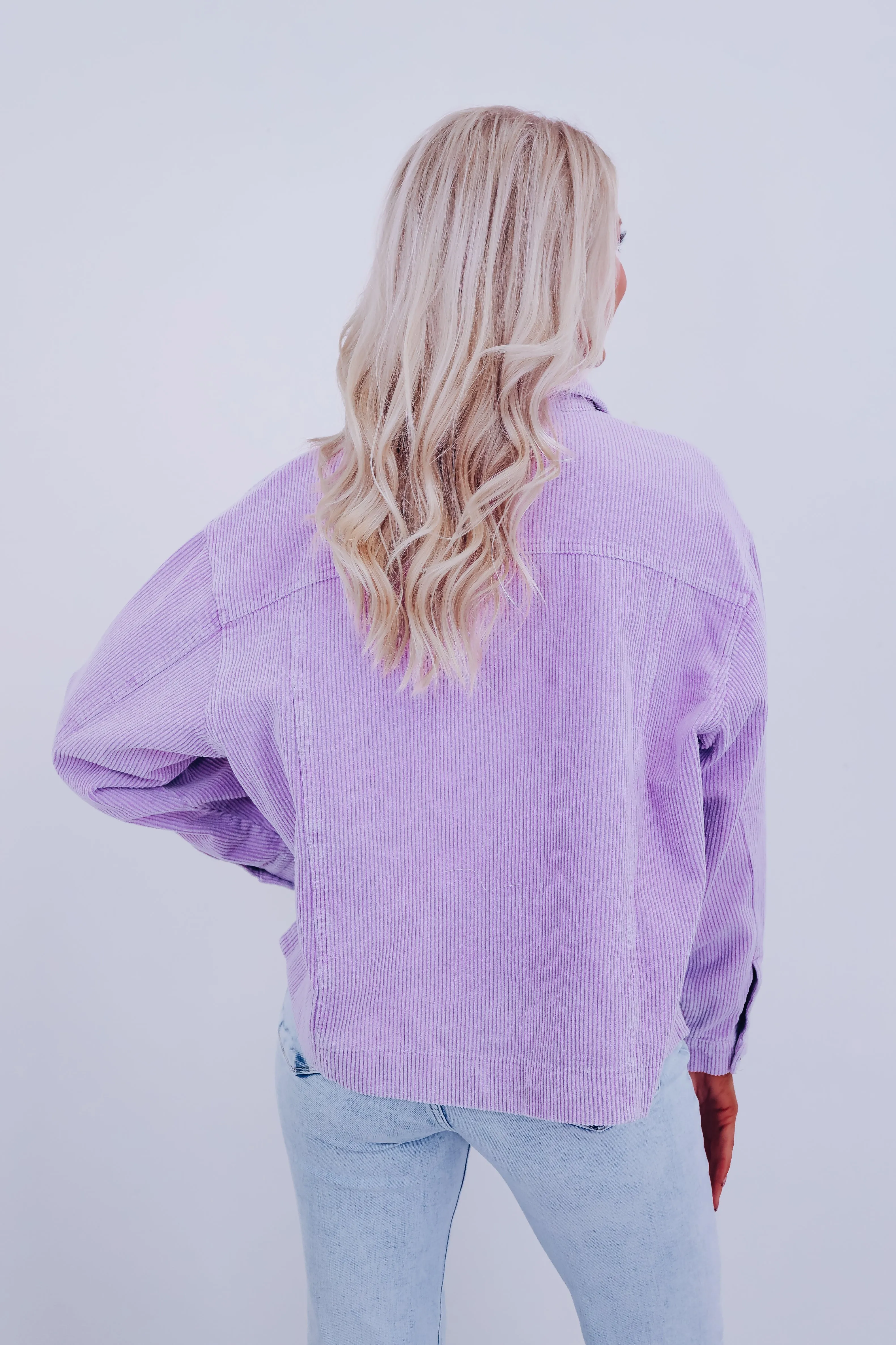 Frayed Hem Corduroy Shacket - Lavender