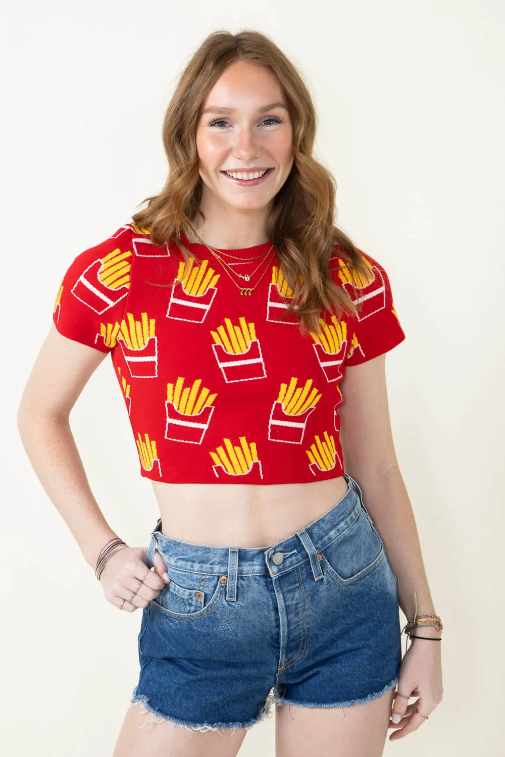 French Fry Crop Top for Women in Red | J7804-RED