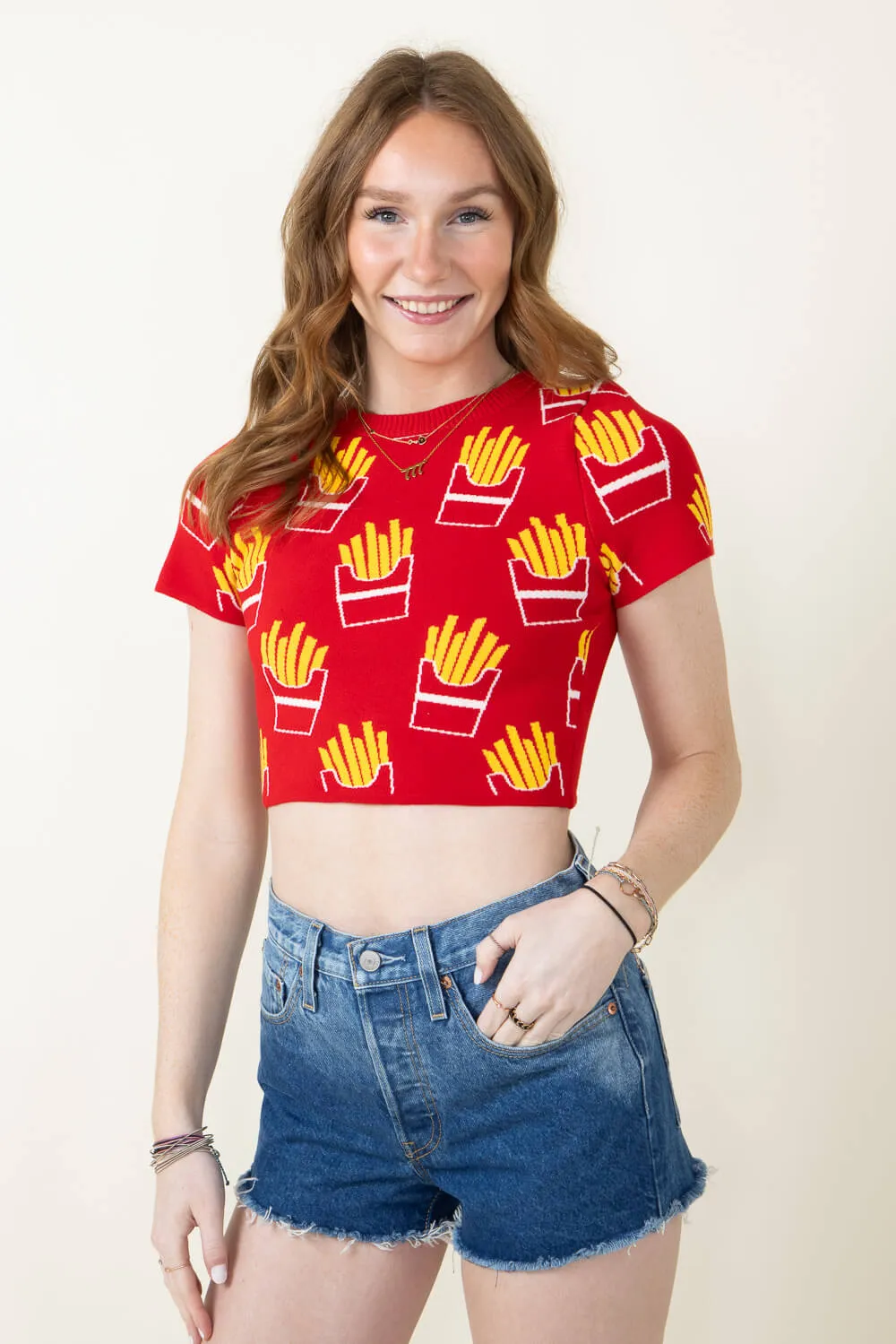 French Fry Crop Top for Women in Red | J7804-RED