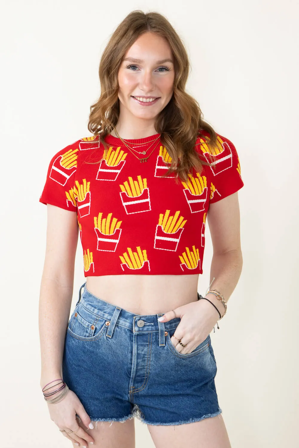 French Fry Crop Top for Women in Red | J7804-RED