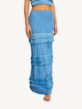 Fringe Trim Lace Maxi Skirt Sky