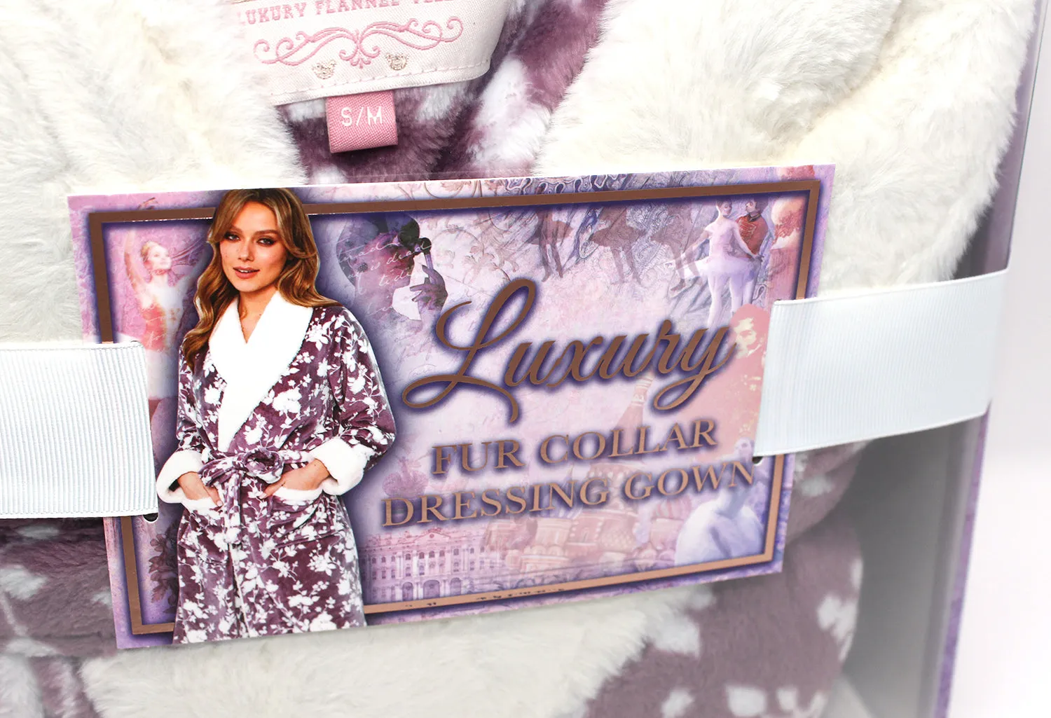 Fur Collar Dressing Gown with Floral Print