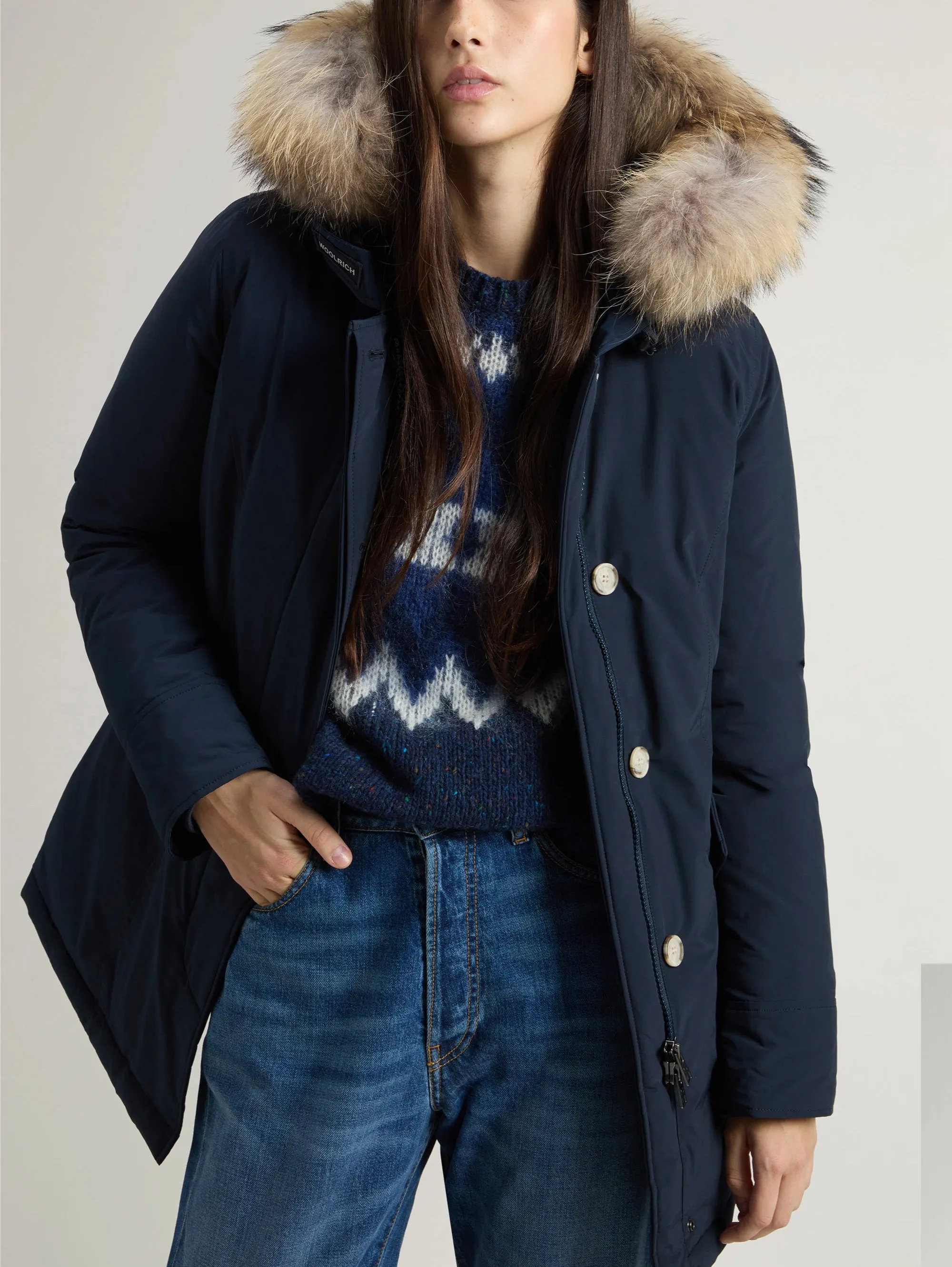 Giaccone Luxury Parka con Pelliccia Blu