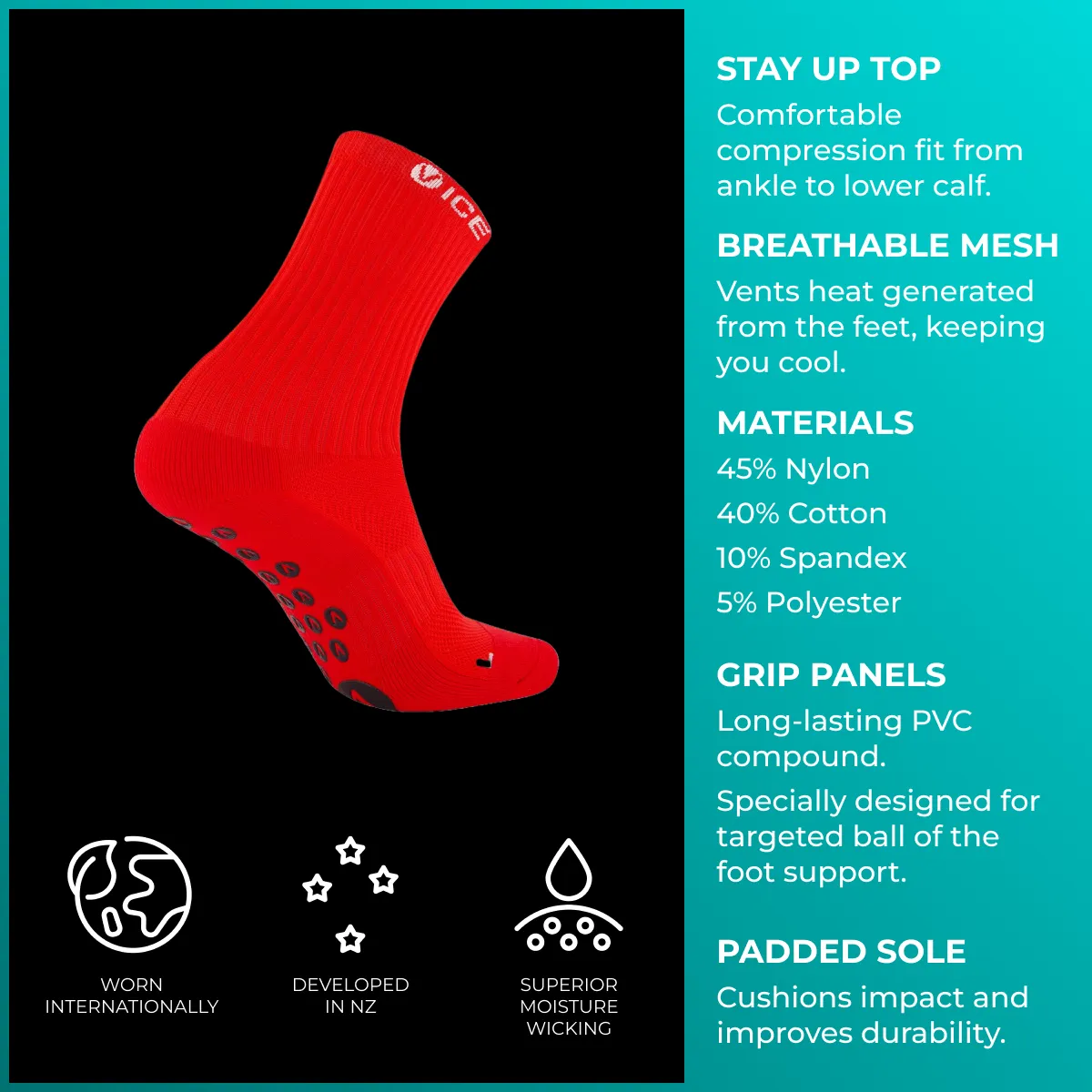 Grip Socks - Red Crew