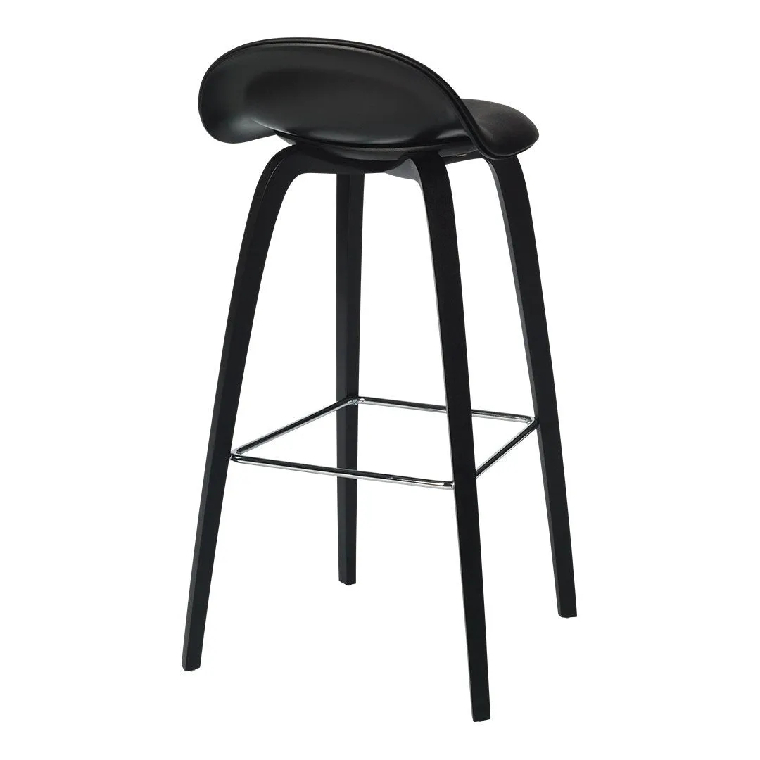 Gubi 3D Bar Stool - Wood Base - Plastic Shell - Front Upholstered