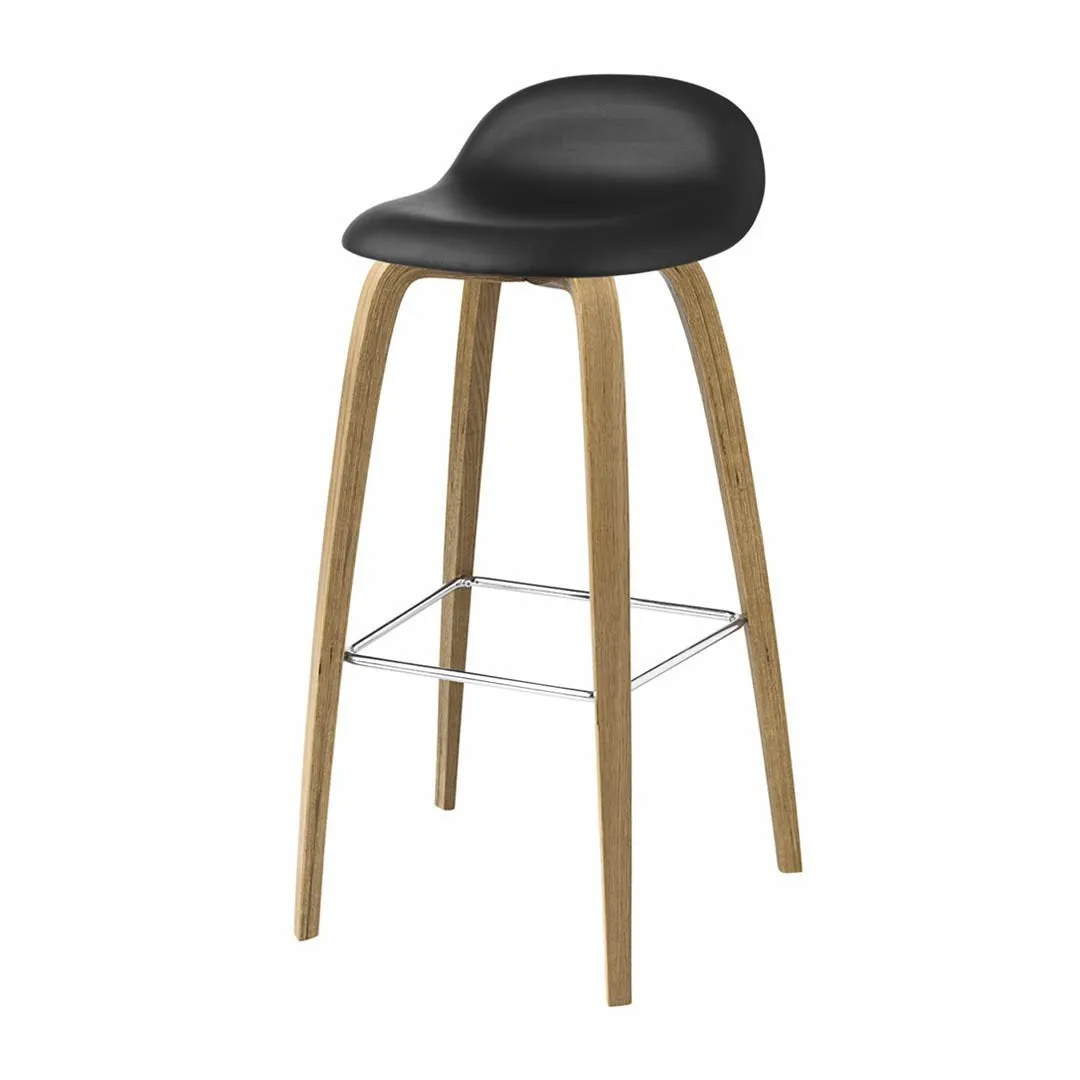 Gubi 3D Bar Stool - Wood Base - Plastic Shell - Front Upholstered