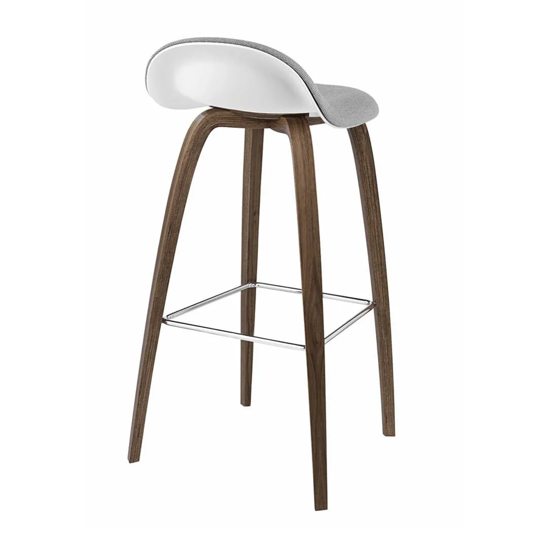 Gubi 3D Bar Stool - Wood Base - Plastic Shell - Front Upholstered