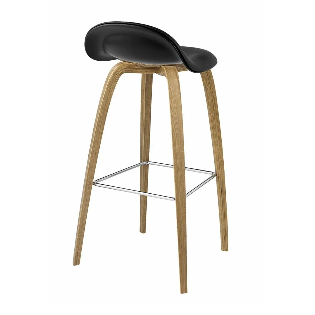 Gubi 3D Bar Stool - Wood Base - Plastic Shell - Front Upholstered