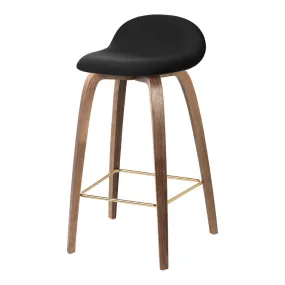 Gubi 3D Counter Stool - Wood Base - Plastic Shell - Front Upholstered