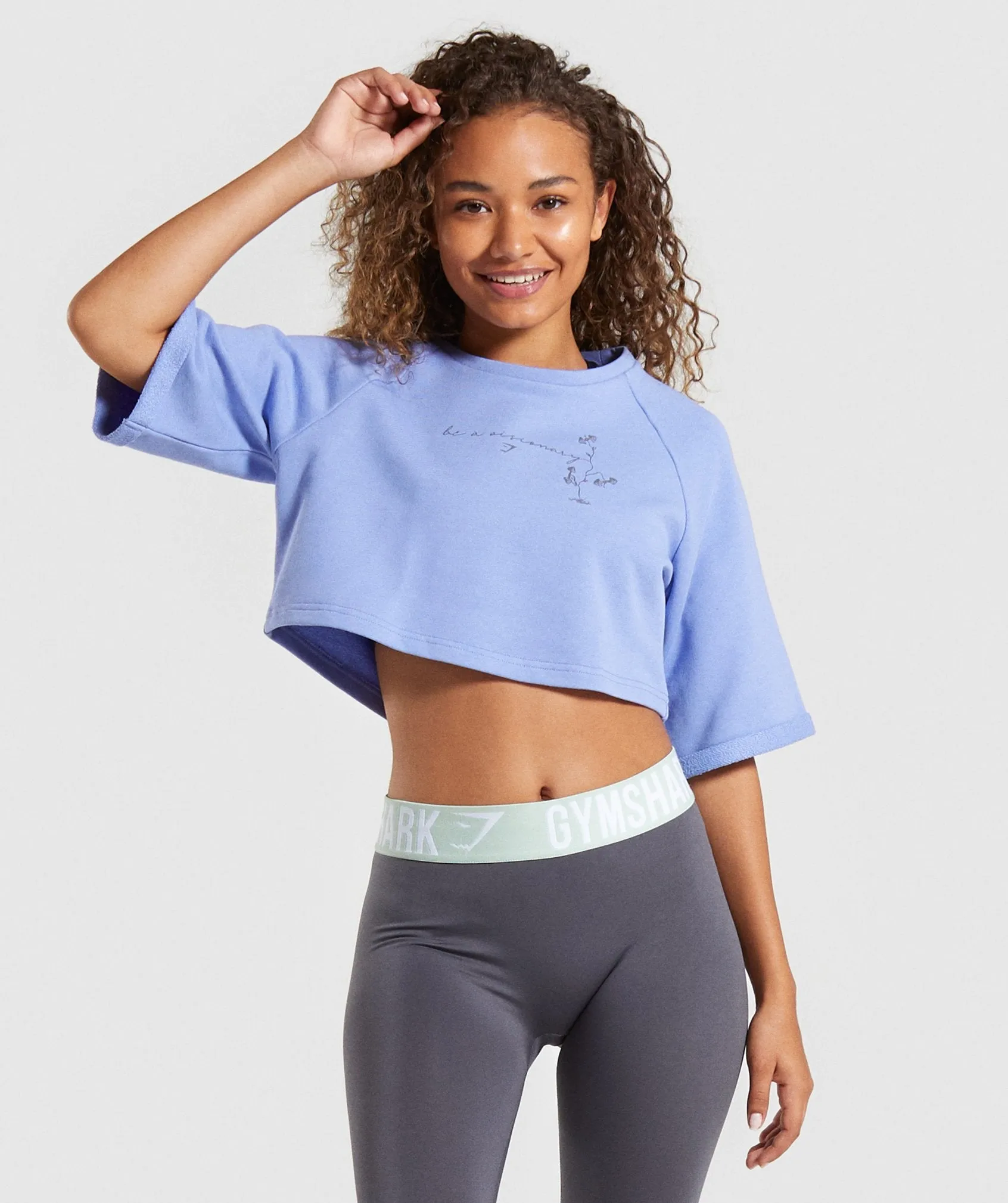 Gymshark Roots Boxy Cropped Sweater - Light Blue