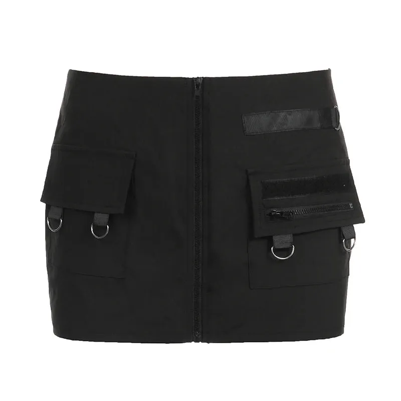 Harajuku Gothic Bodycon Low Rise Mini Skirt Female Zipper Dark Academia Summer Cargo Skirts Super Short Hottie Bottom