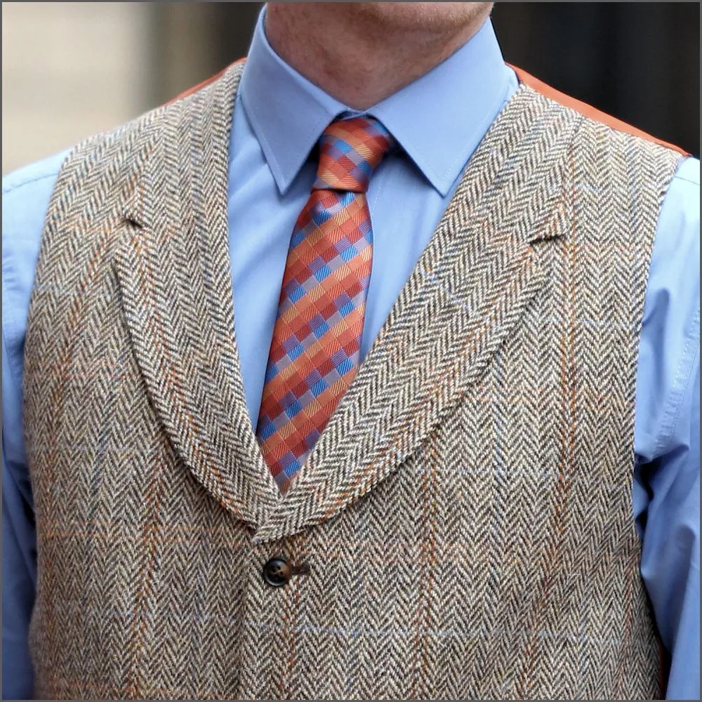 Harris Tweed Lt Fawn Herringbone Waist Coat--