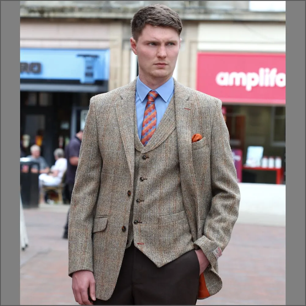 Harris Tweed Lt Fawn Herringbone Waist Coat--