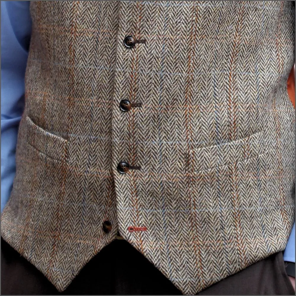 Harris Tweed Lt Fawn Herringbone Waist Coat--