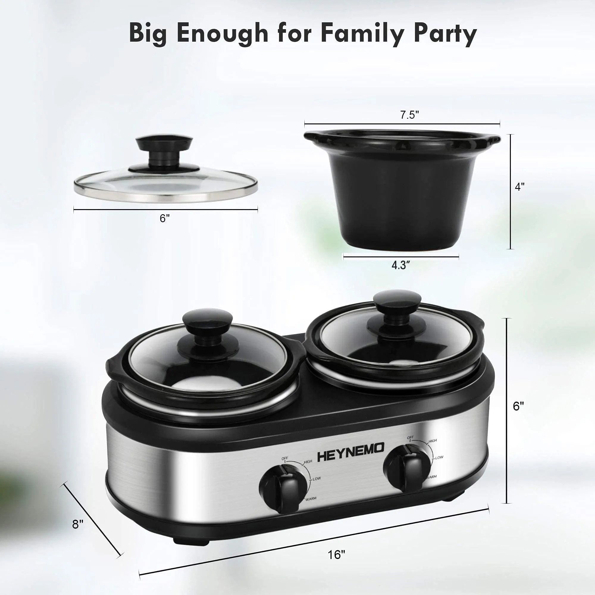 Heynemo Double Slow Cooker Buffet Servers and Food Warmers 2 x 1.25 QT