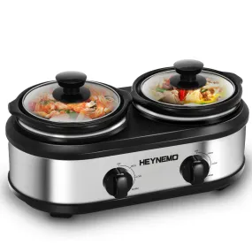 Heynemo Double Slow Cooker Buffet Servers and Food Warmers 2 x 1.25 QT