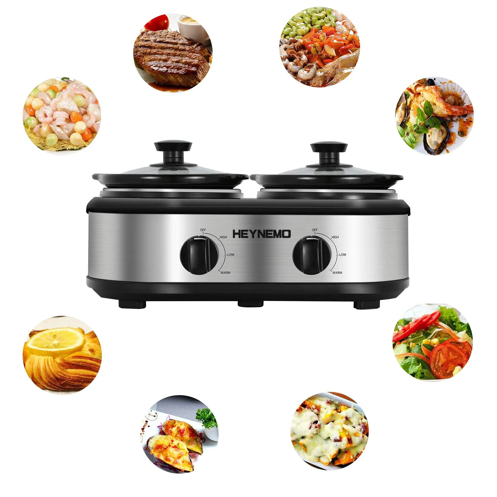 Heynemo Double Slow Cooker Buffet Servers and Food Warmers 2 x 1.25 QT