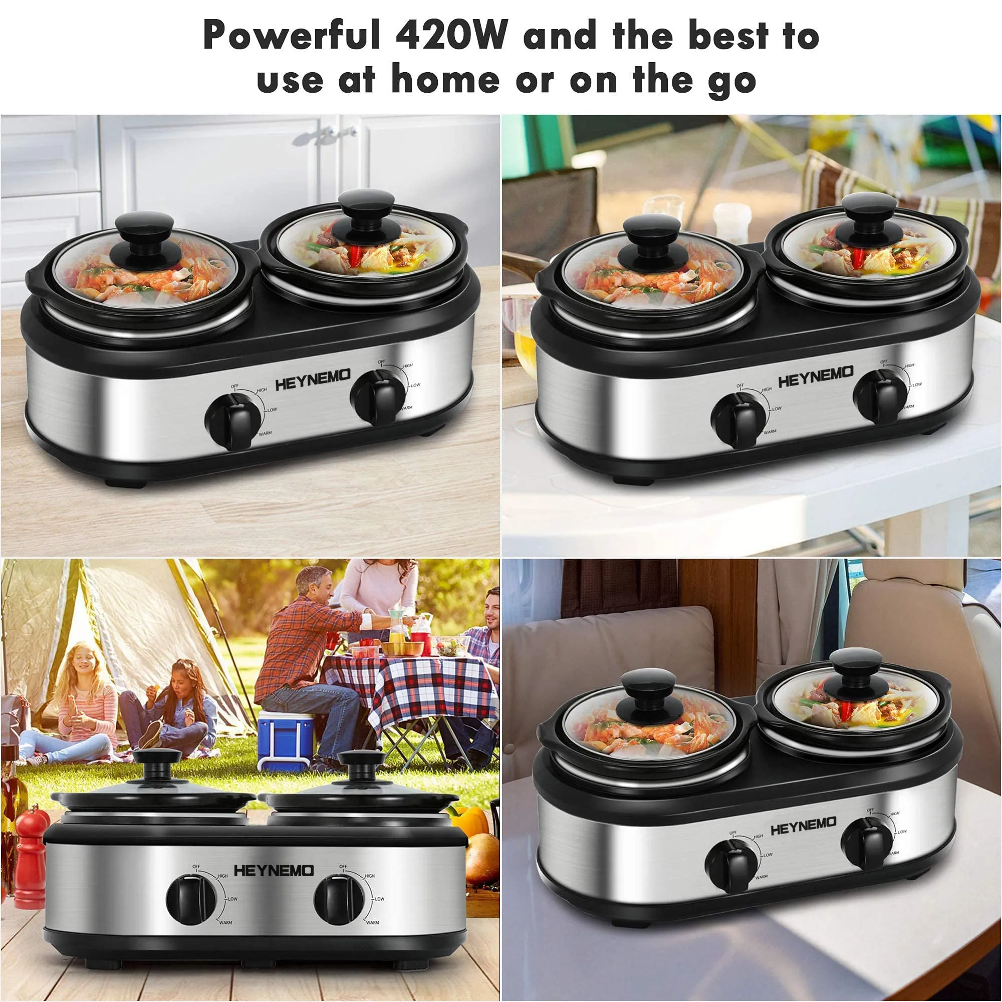 Heynemo Double Slow Cooker Buffet Servers and Food Warmers 2 x 1.25 QT