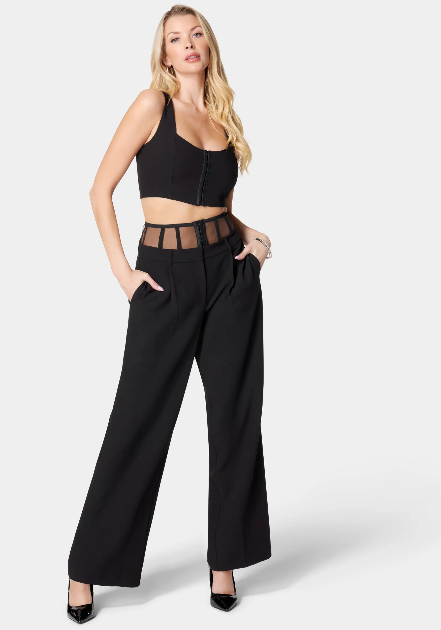 High Waist Corset Illusion Wide Leg Pant