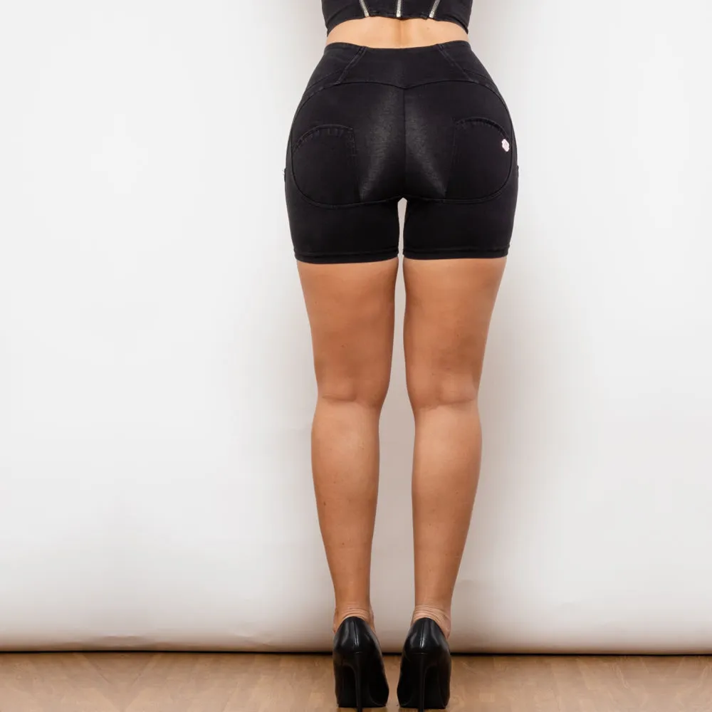 High Waist Dark Thread Black Shorts