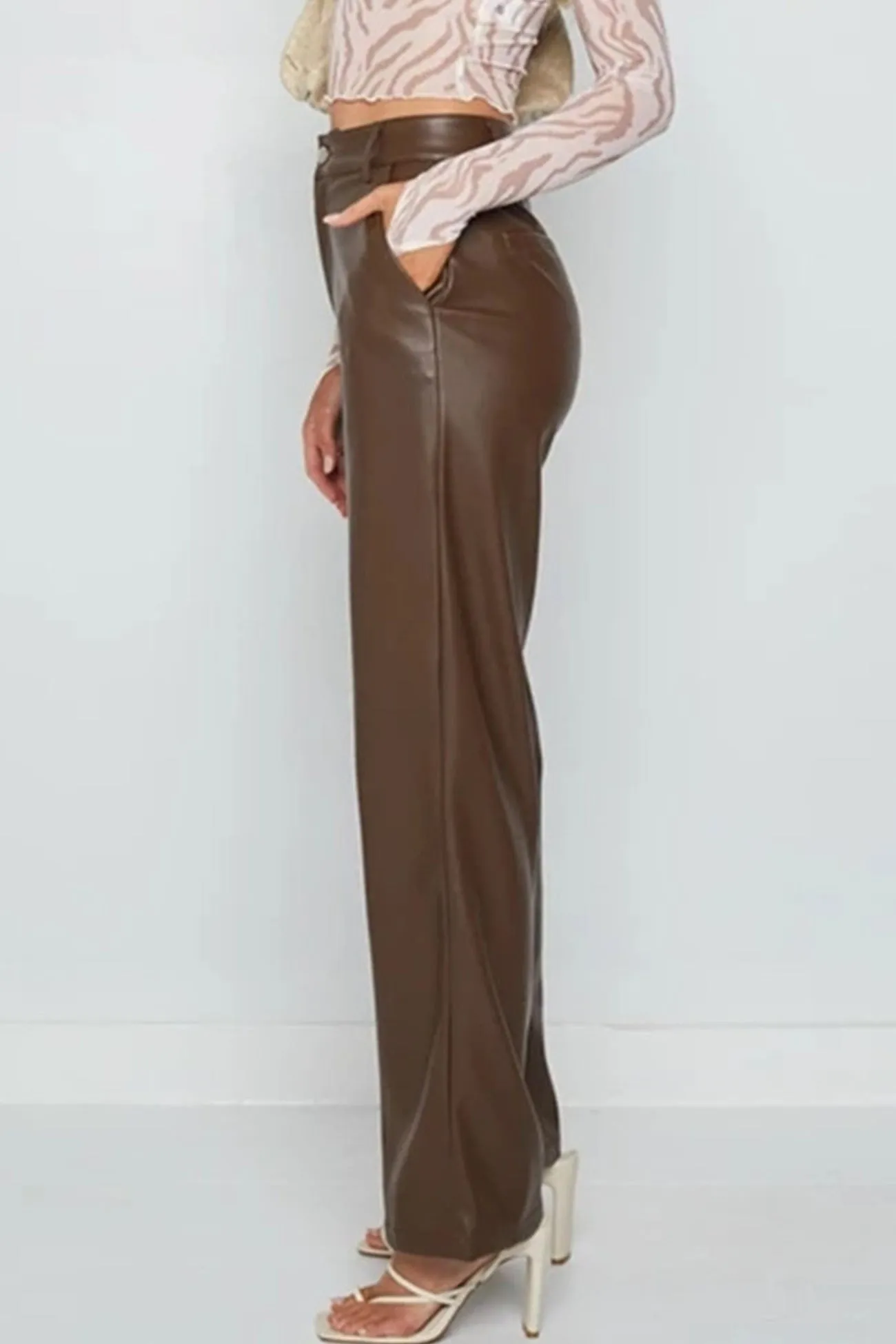 High Waist Wide Leg Leather Pants