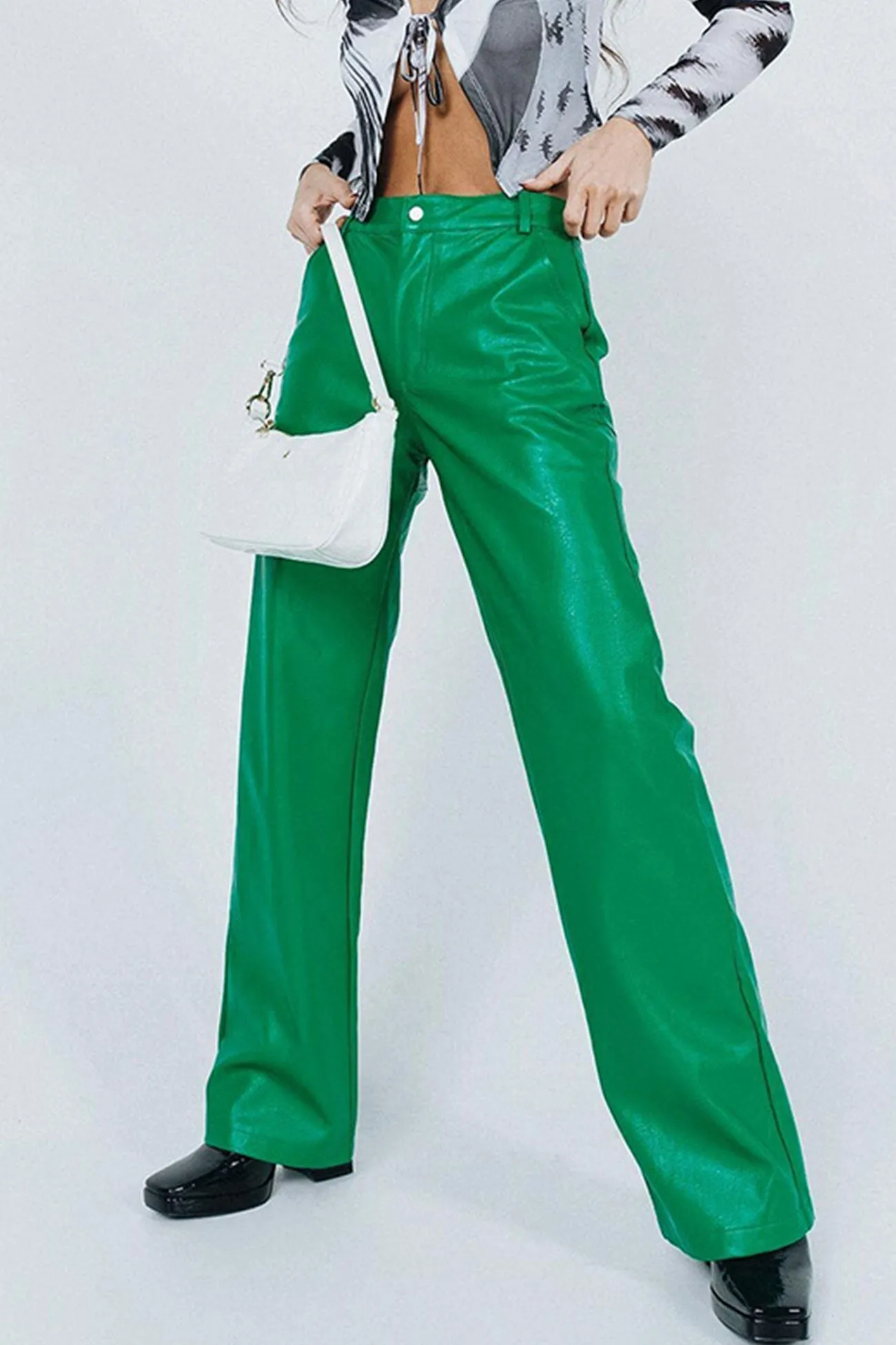 High Waist Wide Leg Leather Pants