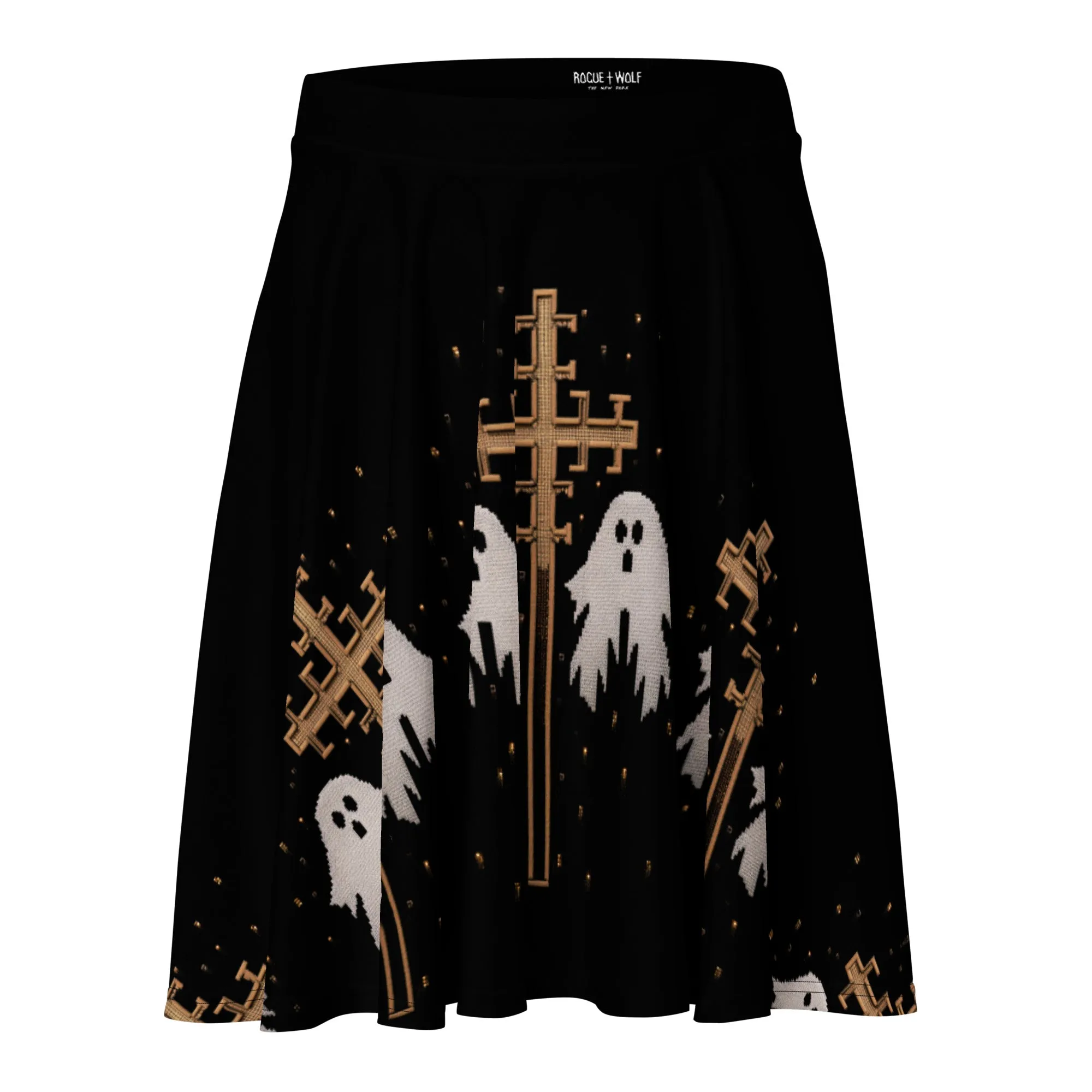 Holy Spirits Skater Skirt - Dark Academia Witchy Vegan Skirt with spooky ghosts & UPF 50  Protection from 98% harmful rays