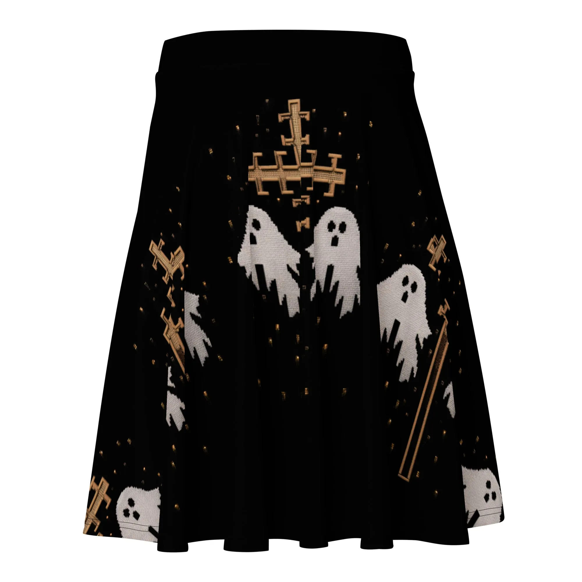 Holy Spirits Skater Skirt - Dark Academia Witchy Vegan Skirt with spooky ghosts & UPF 50  Protection from 98% harmful rays