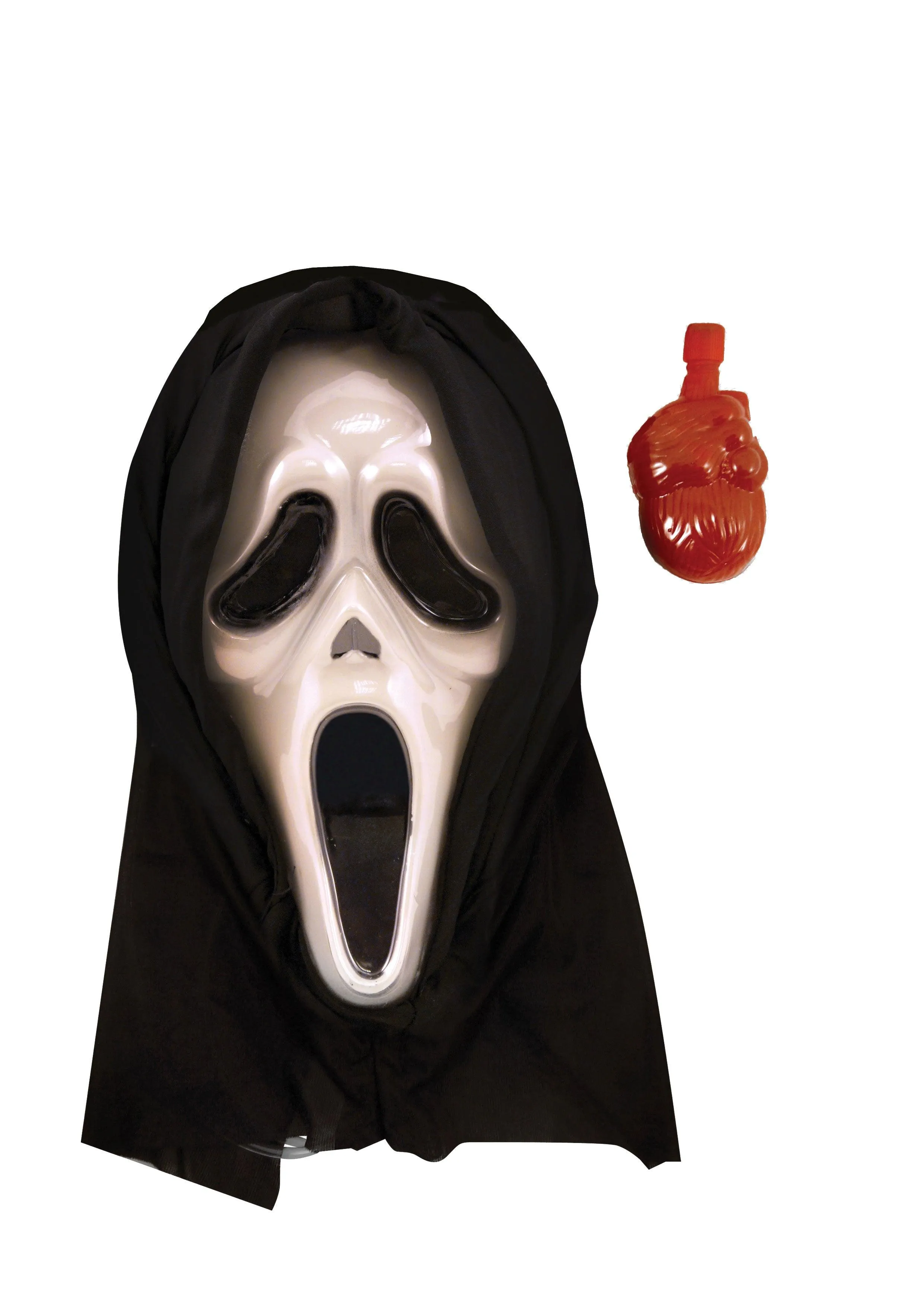 Horror Costume Set: Long Black Cape with Hood, Bleeding Scream Mask, and Fake Bloody Knife