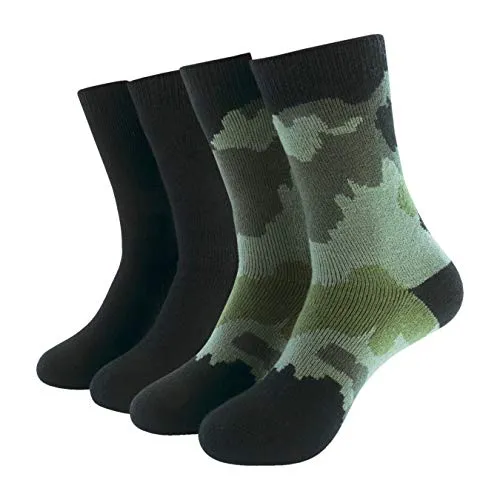 Hot Feet Boy's 2 Pairs Heavy Thermal Socks - Thick Insulated Crew for Cold Weather; Size: 6-13.5 (Age: 5-11)