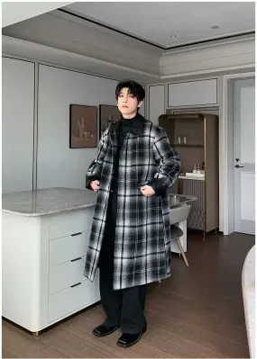 Hua Plaid Blend Wool Long Coat