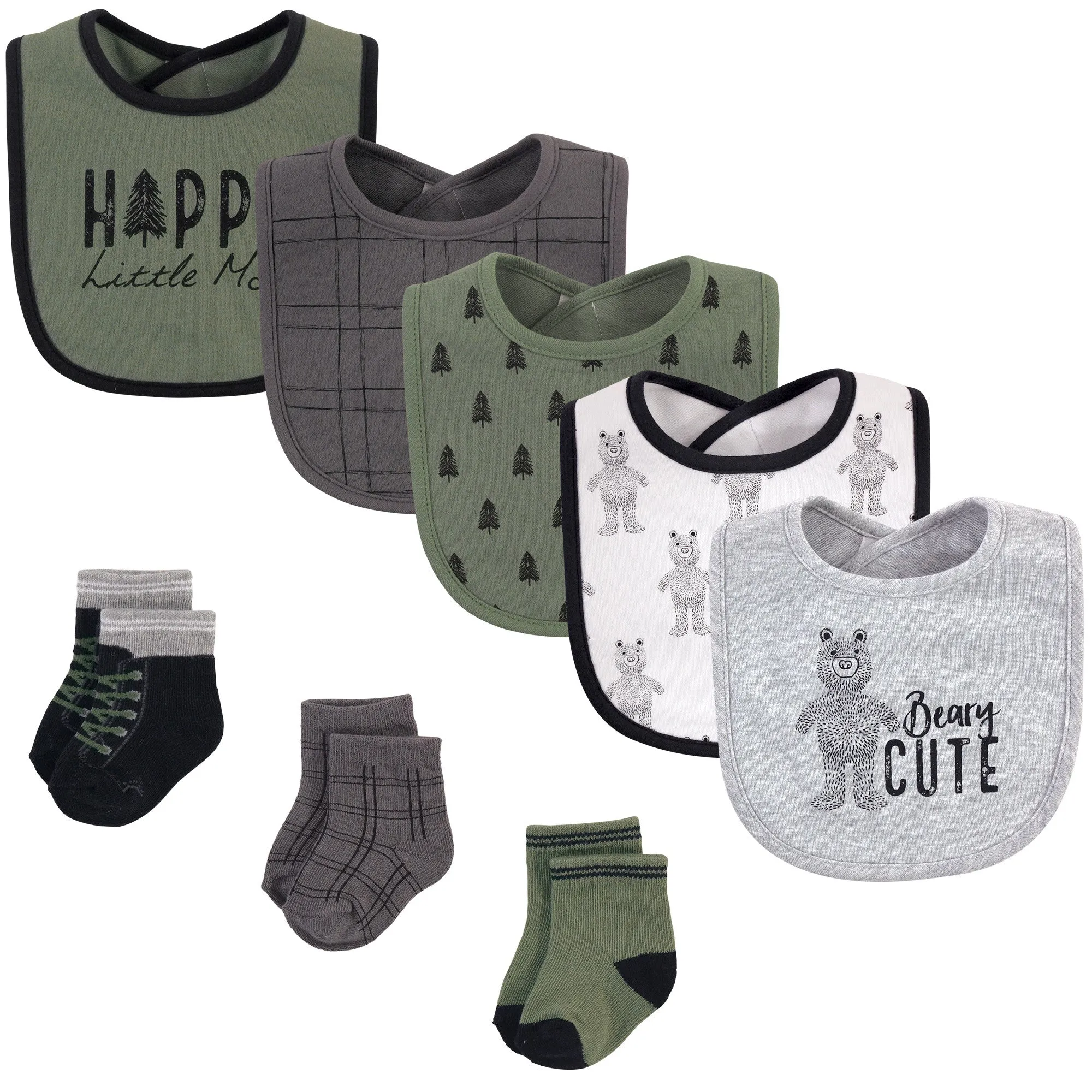 Hudson Baby Cotton Bib and Sock Set, Beary Cute