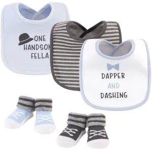 Hudson Baby Cotton Bib and Sock Set, Dapper And Dashing