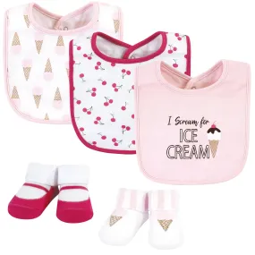 Hudson Baby Cotton Bib and Sock Set, Ice Cream