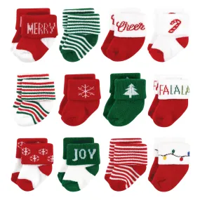 Hudson Baby Cotton Rich Newborn and Terry Socks, 12 Days Of Christmas Falala