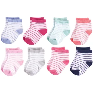 Hudson Baby Cotton Rich Newborn and Terry Socks, Stripes Girl