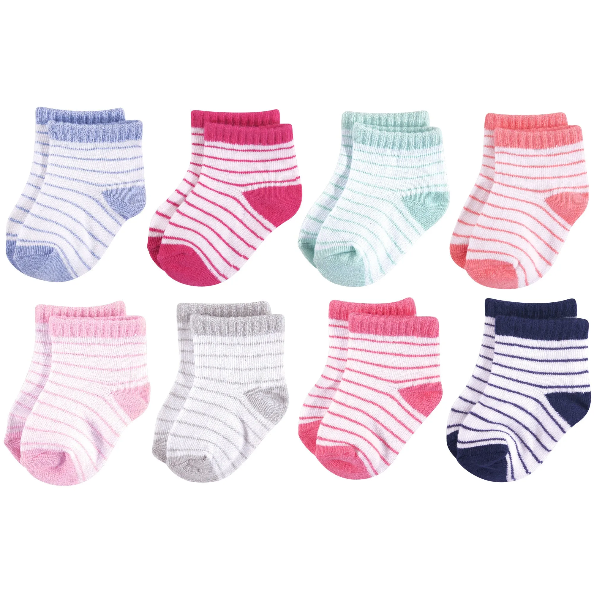 Hudson Baby Cotton Rich Newborn and Terry Socks, Stripes Girl