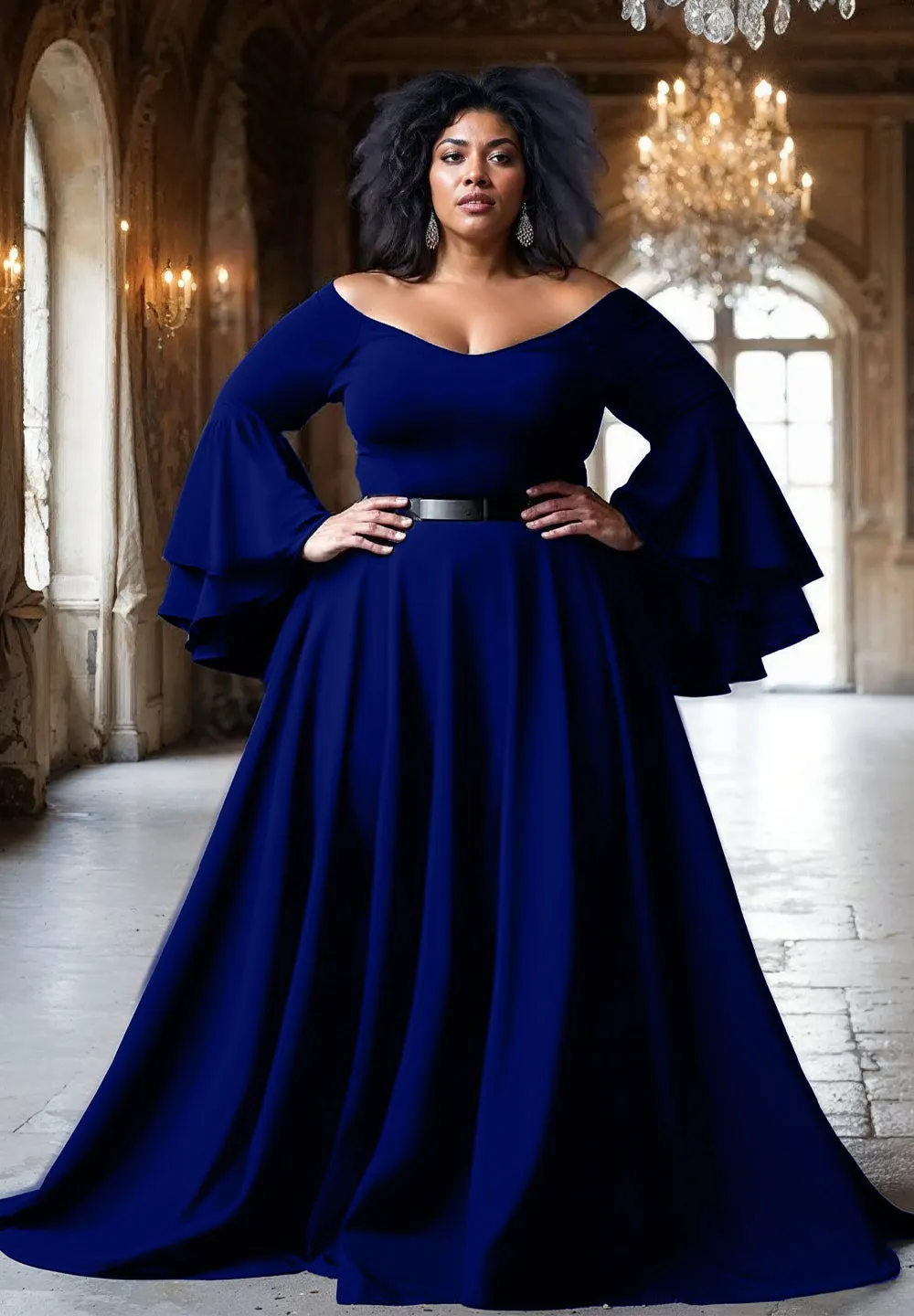 Idia Plus Size Evening Gown In Royal Blue