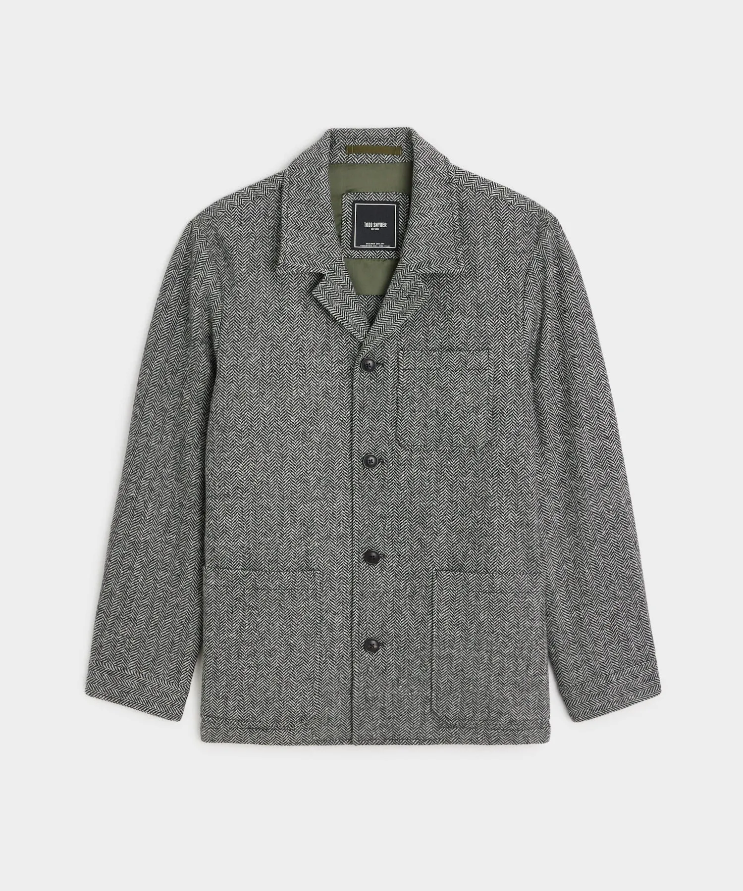 Italian Donegal Tailored Chore Coat in Grey Herringbone