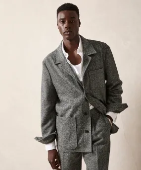 Italian Donegal Tailored Chore Coat in Grey Herringbone