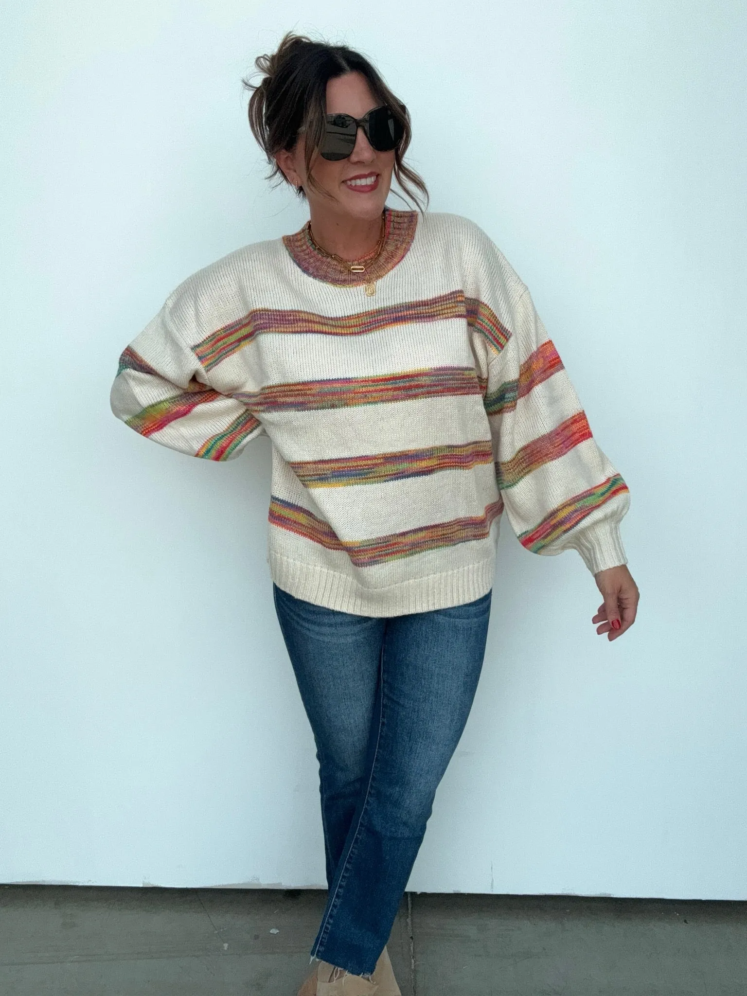 Ivory Multi-color Stripe Sweater