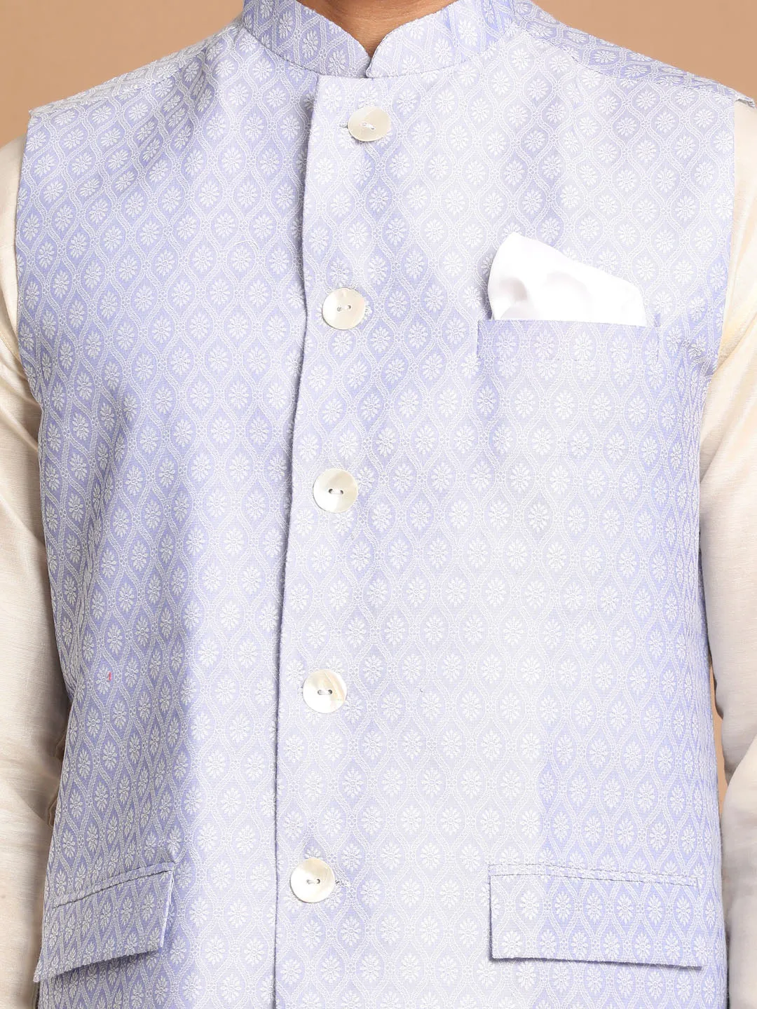 Jashvi Lavender Woven Jacket With Cream Kurta and Pyjama Baap Beta Set