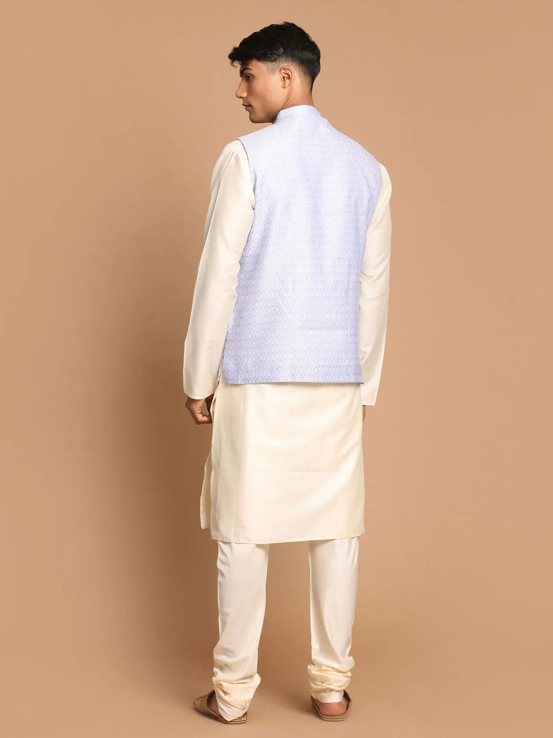 Jashvi Lavender Woven Jacket With Cream Kurta and Pyjama Baap Beta Set