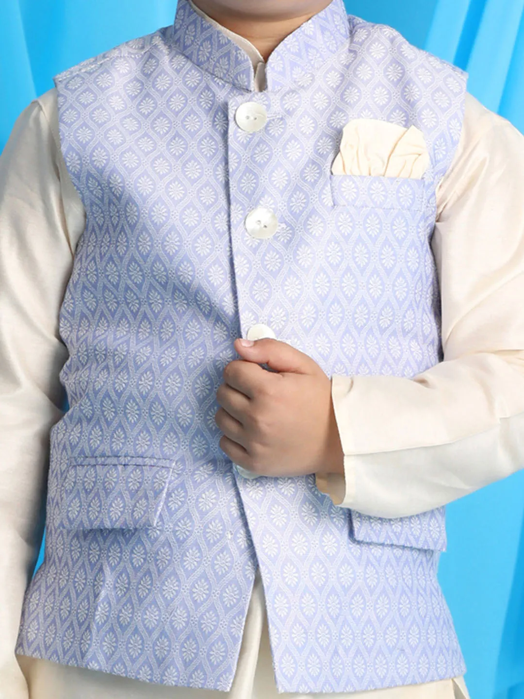 Jashvi Lavender Woven Jacket With Cream Kurta and Pyjama Baap Beta Set