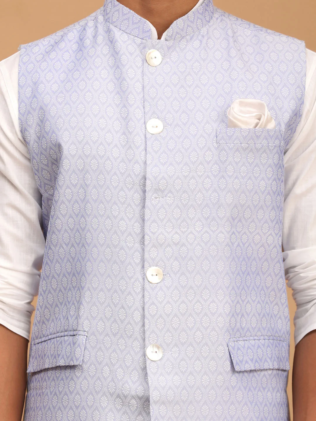 Jashvi Lavender Woven Jacket With White Kurta and Pyjama Baap Beta Set