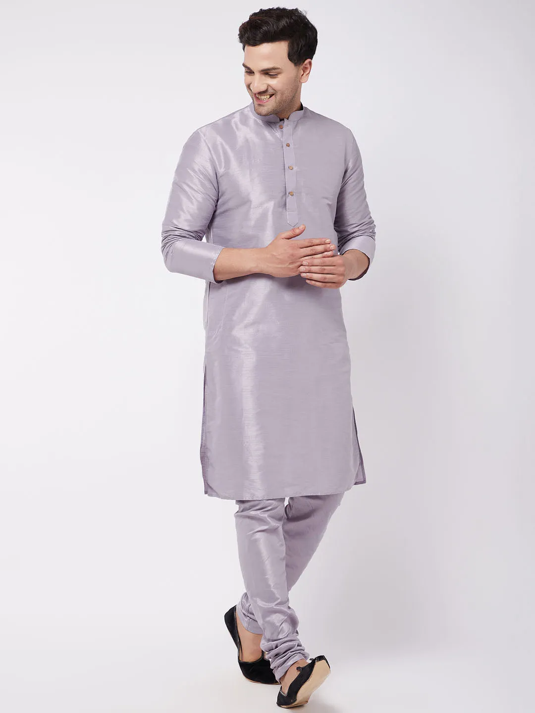 Jashvi Men's Lavender Silk Blend Kurta and Pyjama Set