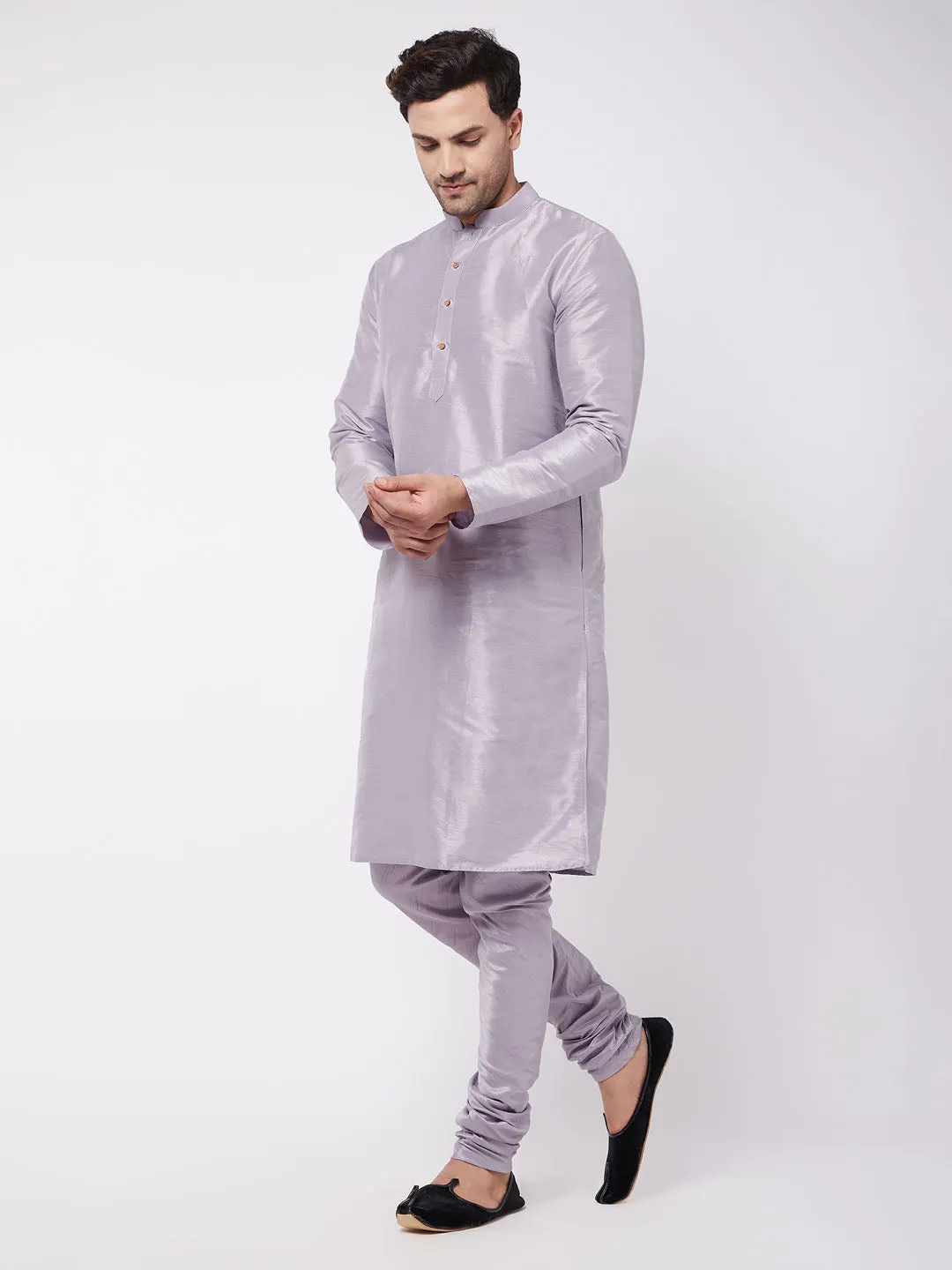 Jashvi Men's Lavender Silk Blend Kurta and Pyjama Set