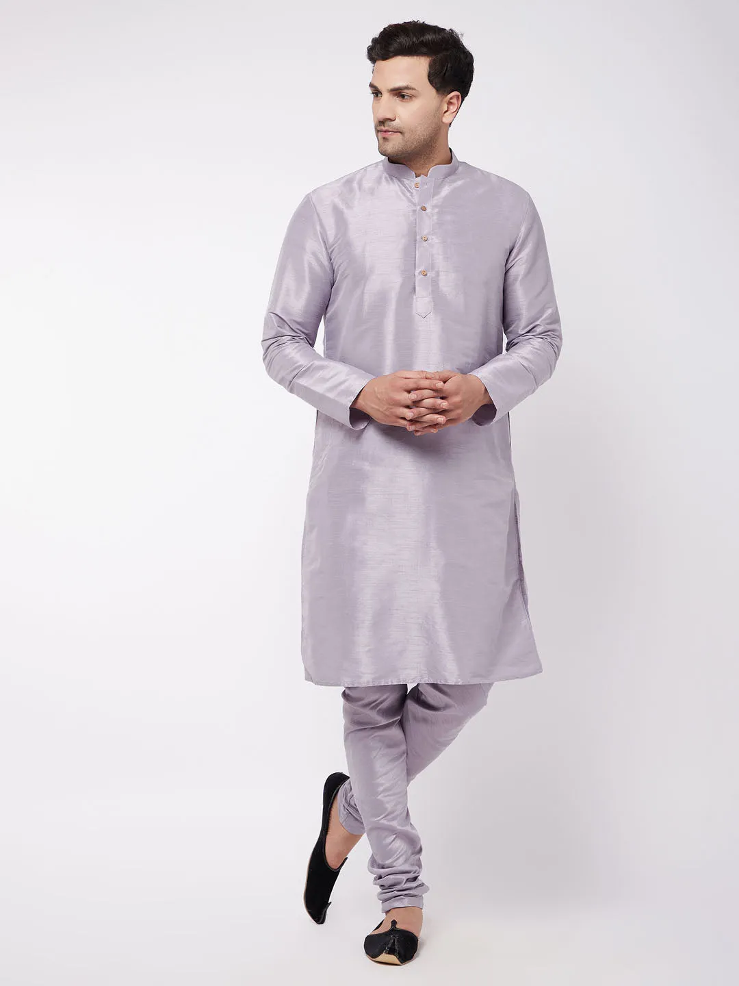 Jashvi Men's Lavender Silk Blend Kurta and Pyjama Set