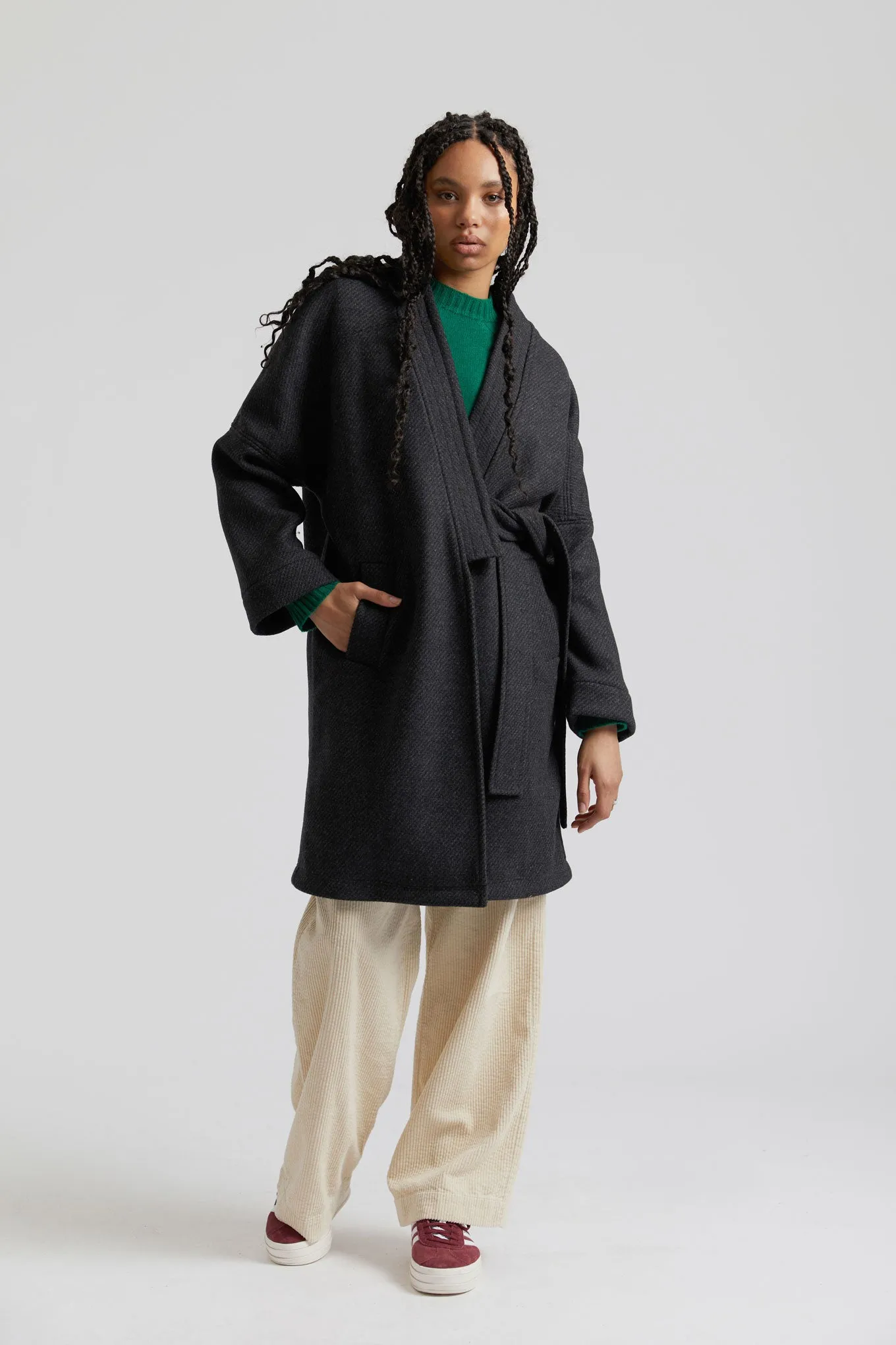 KAIA - Wool Blend Twill Coat Charcoal