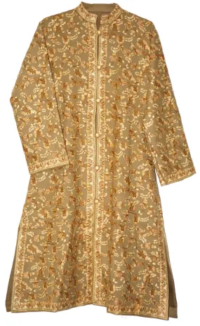 Kashmiri Woolen Coat "Sherwani" Mustard, Multicolor Embroidery #AO-170